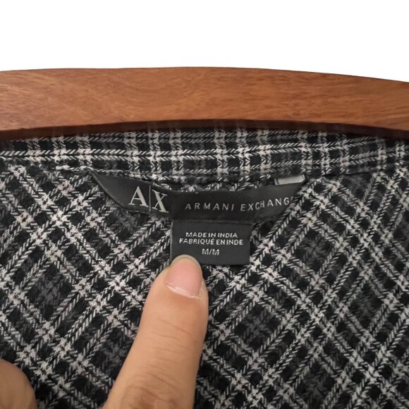 Armani Exchange Womens Black Plaid Half Button Long Sleeve Blouse Size Medium - Picture 6 of 6